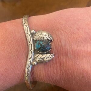 Silver and Turquoise Leaf Cuff